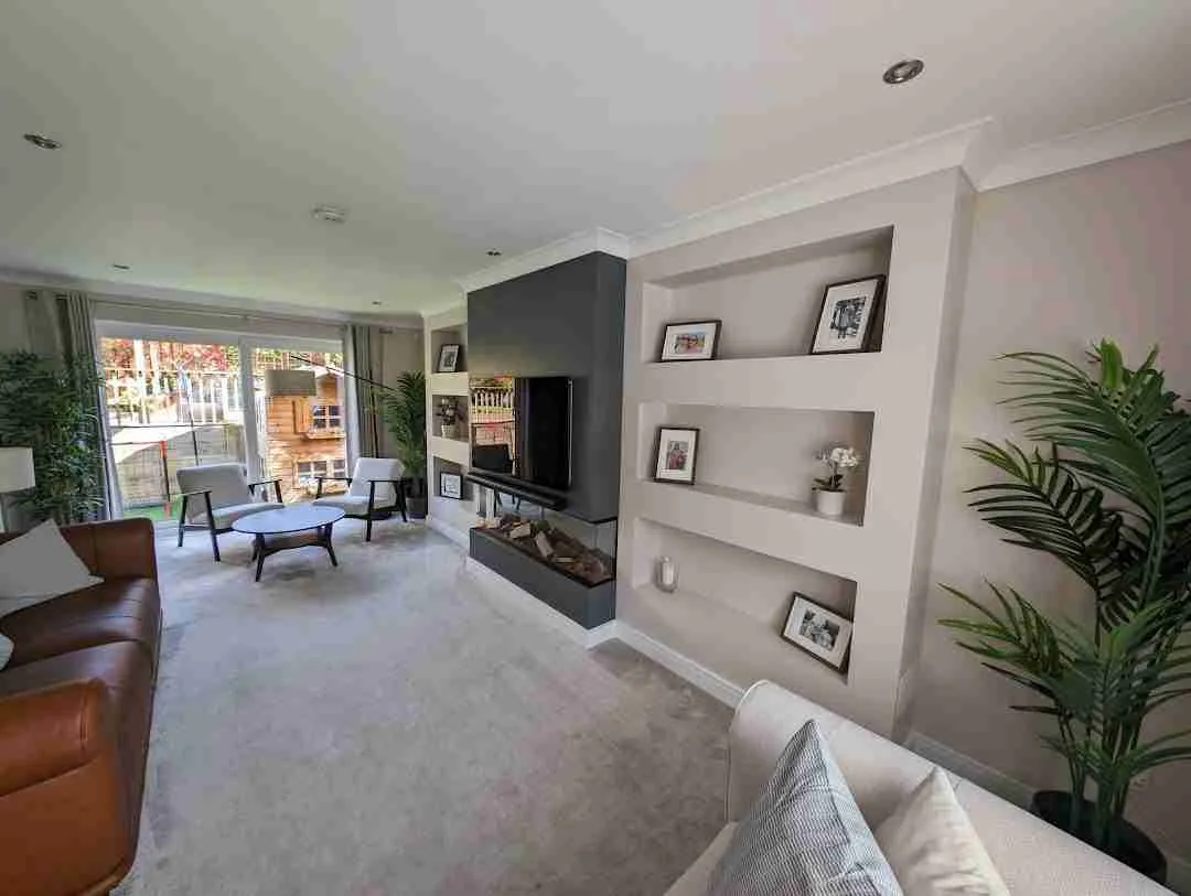 Completed bespoke media wall in a furnished Swanston living room