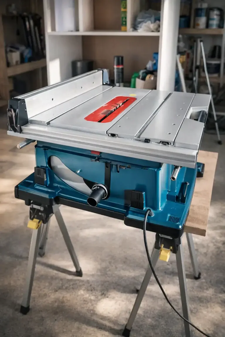 Table saw and joinery tools set up neatly during a Sweet Homes workshop stage of an Edinburgh home project